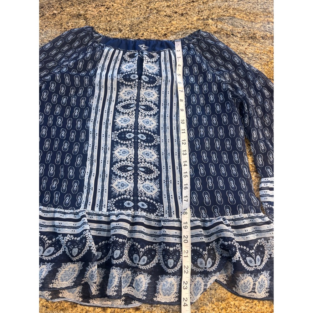 St Johns Bay Women Blue White Paisley Print Peasant Tunic Top Size L - Picture 3 of 8